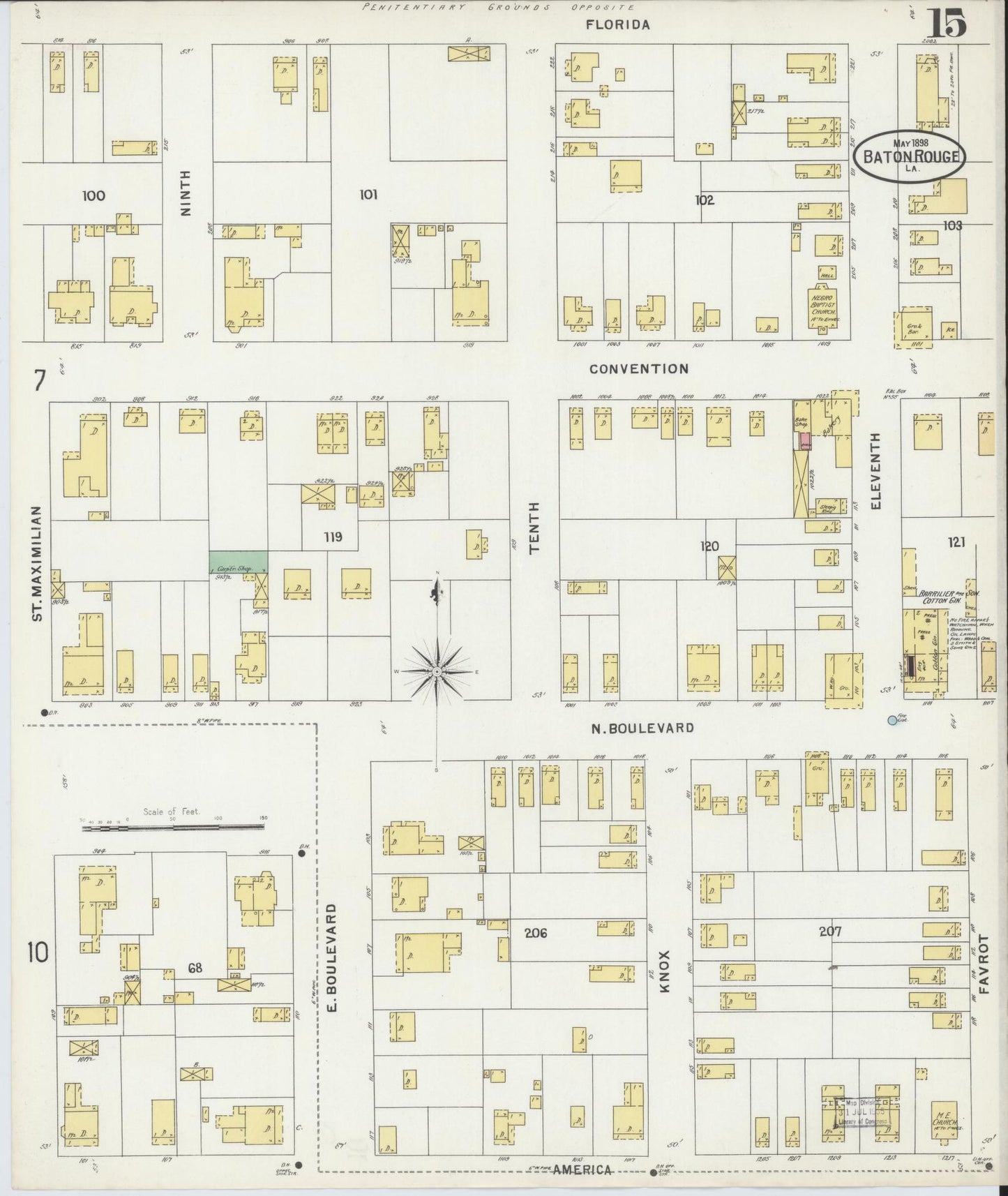 Sanborn Fire Insurance Map from Baton Rouge, East Baton Rouge Parish, Louisiana (1898), Sheet #0015 - Complete Map Set gallery image, historic Sanborn map, vintage wall art, Louisiana Louisiana