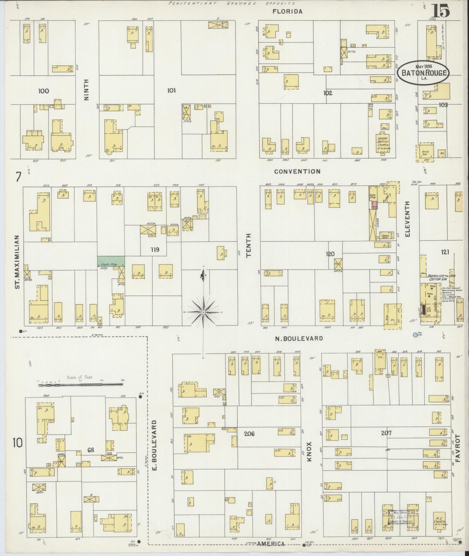 Sanborn Fire Insurance Map from Baton Rouge, East Baton Rouge Parish, Louisiana (1898), Sheet #0015 - Complete Map Set gallery image, historic Sanborn map, vintage wall art, Louisiana Louisiana
