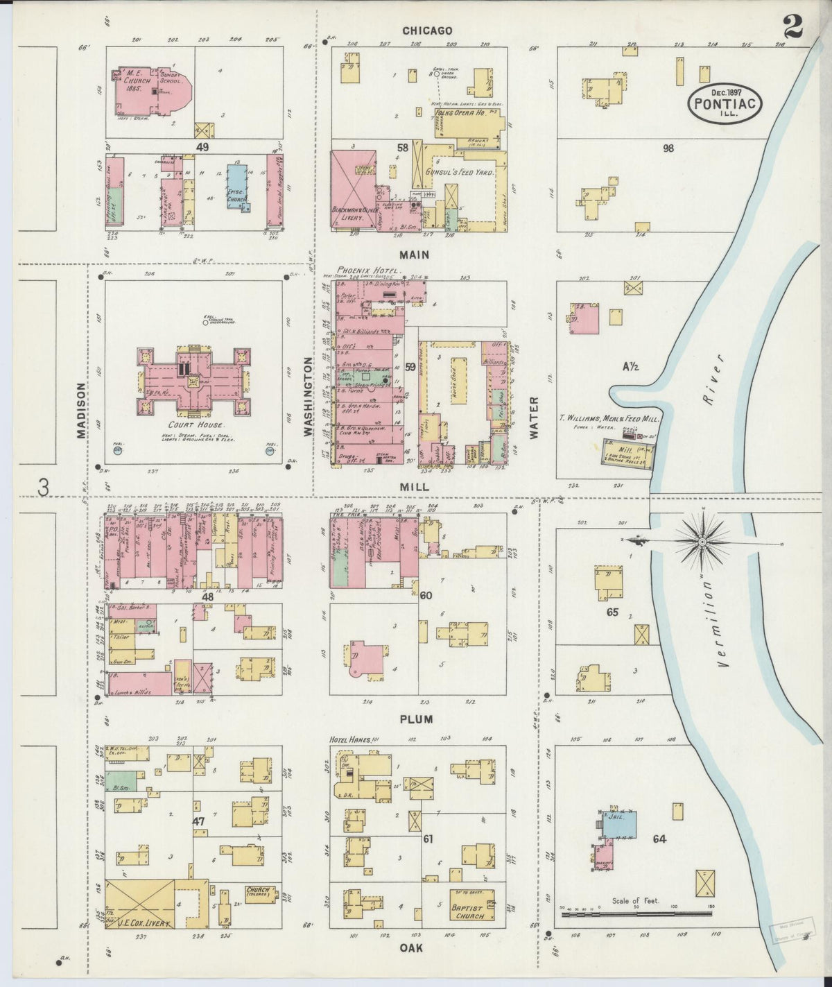 Sanborn Fire Insurance Map from Pontiac, Livingston County, Illinois (1897), Sheet #0002 - Complete Map Set gallery image, historic Sanborn map, vintage wall art, Illinois Illinois