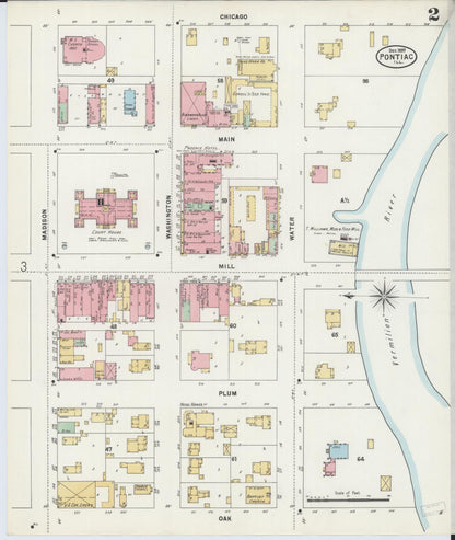 Sanborn Fire Insurance Map from Pontiac, Livingston County, Illinois (1897), Sheet #0002 - Complete Map Set gallery image, historic Sanborn map, vintage wall art, Illinois Illinois