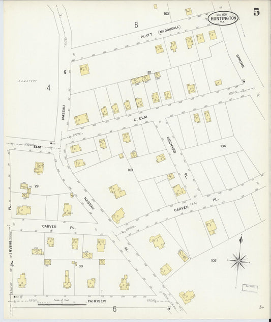 Sanborn Fire Insurance Map from Huntington, Suffolk County, New York (1908), Sheet #0005 - Historic Sanborn Fire Insurance Map Print, vintage old map wall art, antique decor, genealogy gift, New York New York map