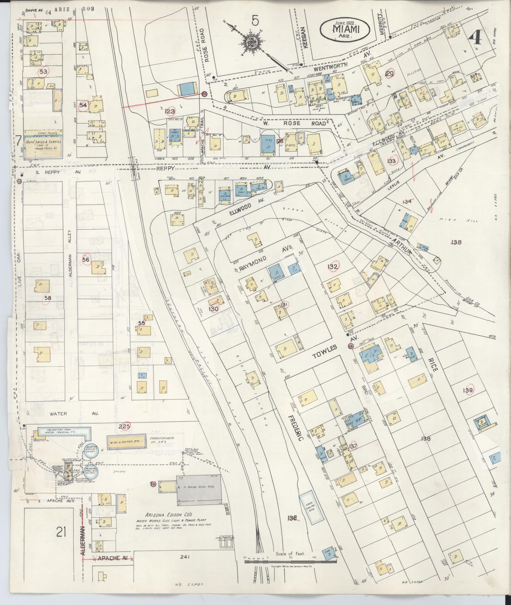 Sanborn Fire Insurance Map from Miami, Gila County, Arizona (1948), Sheet #0004 - Complete Map Set gallery image, historic Sanborn map, vintage wall art, Arizona Arizona
