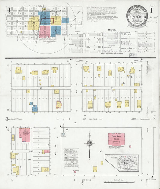 Sanborn Fire Insurance Map from Pond Creek, Grant County, Oklahoma (1928), Sheet #0001 - Historic Sanborn Fire Insurance Map Print, vintage old map wall art, antique decor, genealogy gift, Oklahoma Oklahoma map
