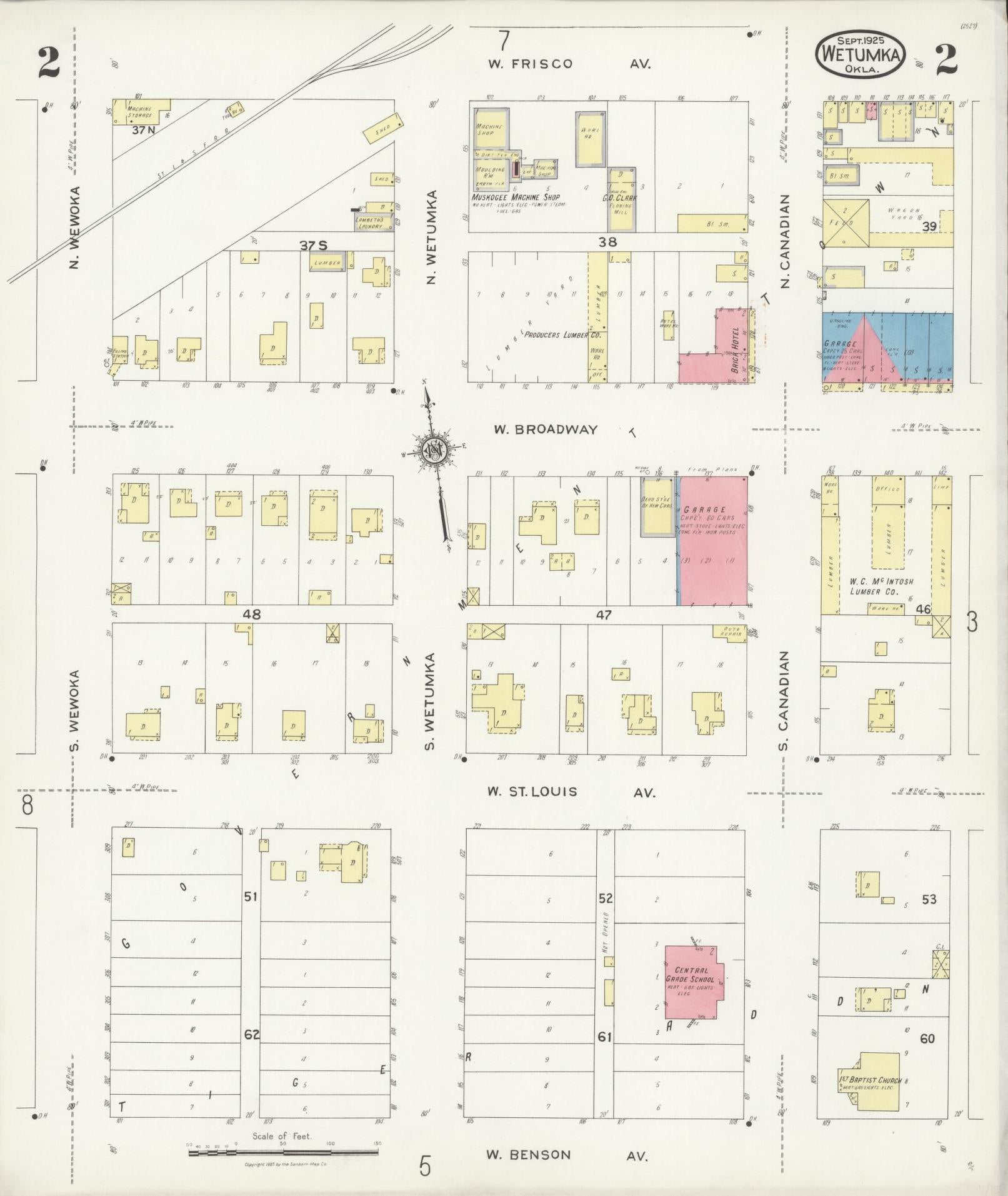 Sanborn Fire Insurance Map from Wetumka, Hughes County, Oklahoma (1925), Sheet #0002 - Complete Map Set gallery image, historic Sanborn map, vintage wall art, Oklahoma Oklahoma
