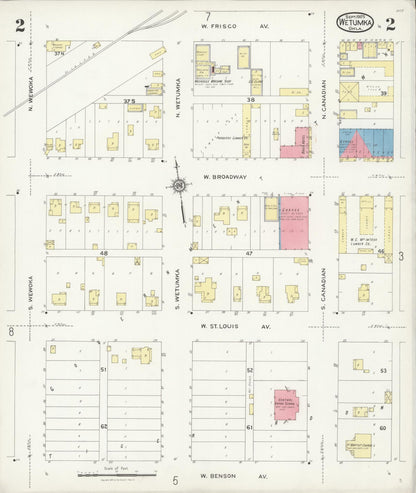Sanborn Fire Insurance Map from Wetumka, Hughes County, Oklahoma (1925), Sheet #0002 - Complete Map Set gallery image, historic Sanborn map, vintage wall art, Oklahoma Oklahoma