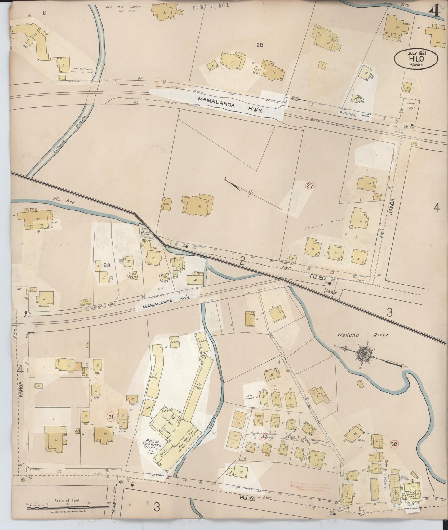 Sanborn Fire Insurance Map from Hilo, Hawaii County, Hawaii (1957), Sheet #0004 - Historic Sanborn Fire Insurance Map Print