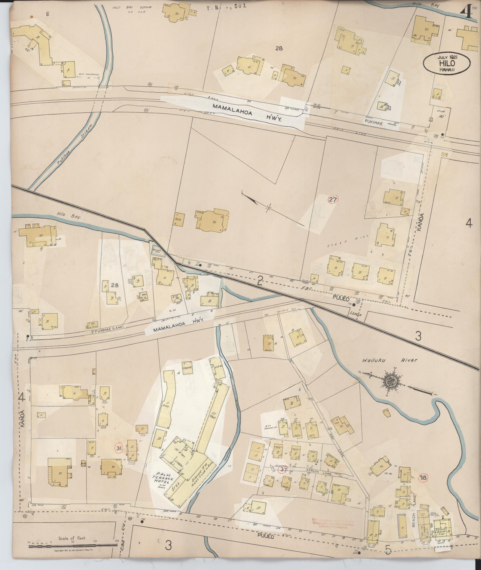 Sanborn Fire Insurance Map from Hilo, Hawaii County, Hawaii (1957), Sheet #0004 - Historic Sanborn Fire Insurance Map Print