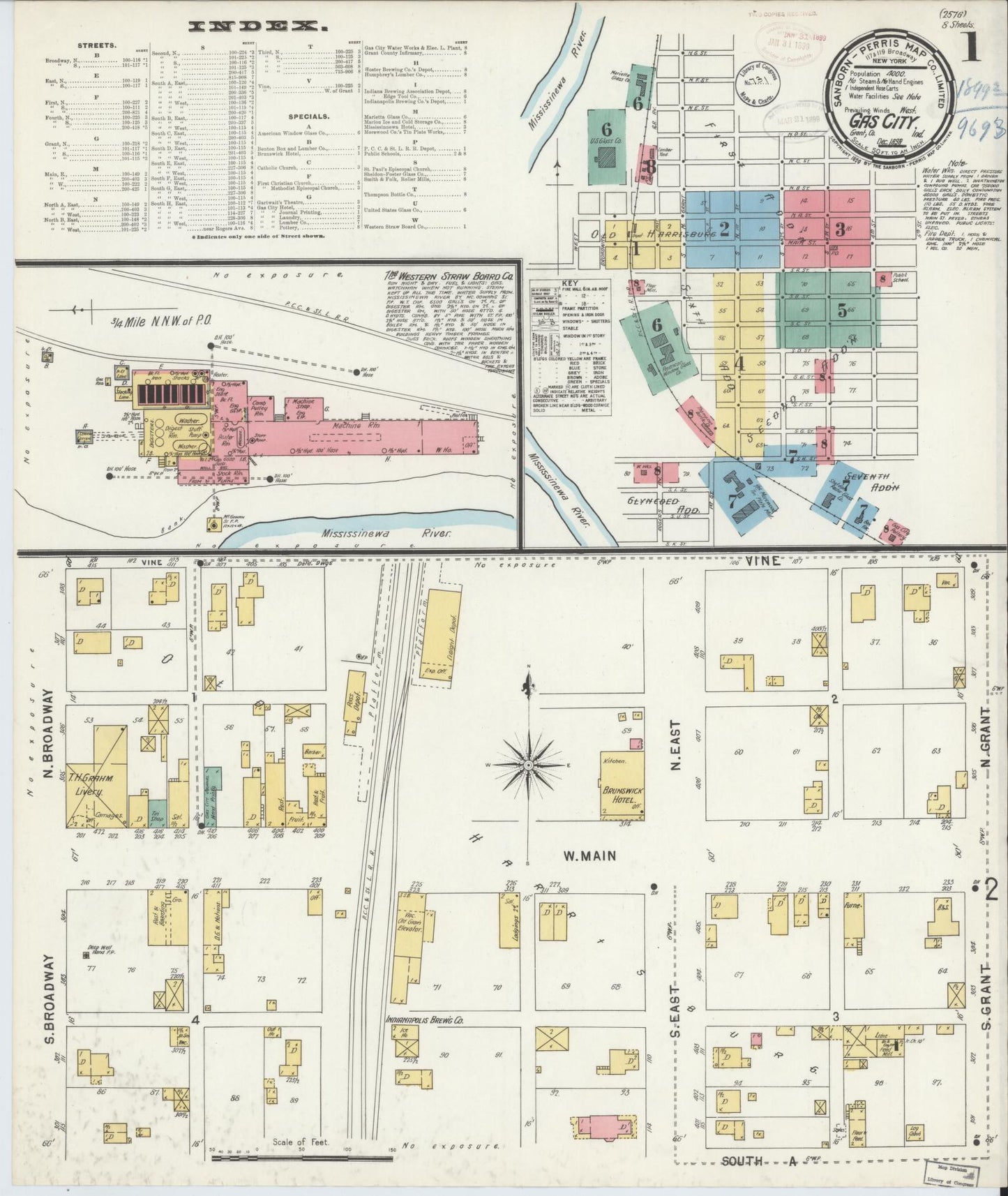 Sanborn Fire Insurance Map from Gas City, Grant County, Indiana (1898), Sheet #0001 - Historic Sanborn Fire Insurance Map Print, vintage old map wall art, antique decor, genealogy gift, Indiana Indiana map