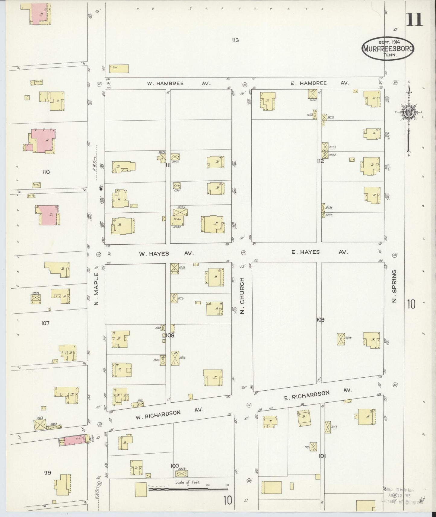 Sanborn Fire Insurance Map from Murfreesboro, Rutherford County, Tennessee (1914), Sheet #0011 - Historic Sanborn Fire Insurance Map Print, vintage old map wall art, antique decor, genealogy gift, Tennessee Tennessee map