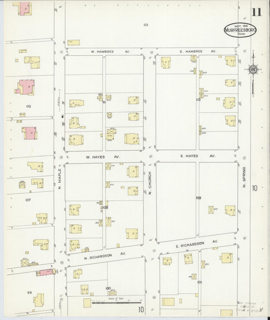 Sanborn Fire Insurance Map from Murfreesboro, Rutherford County, Tennessee (1914), Sheet #0011 - Historic Sanborn Fire Insurance Map Print, vintage old map wall art, antique decor, genealogy gift, Tennessee Tennessee map