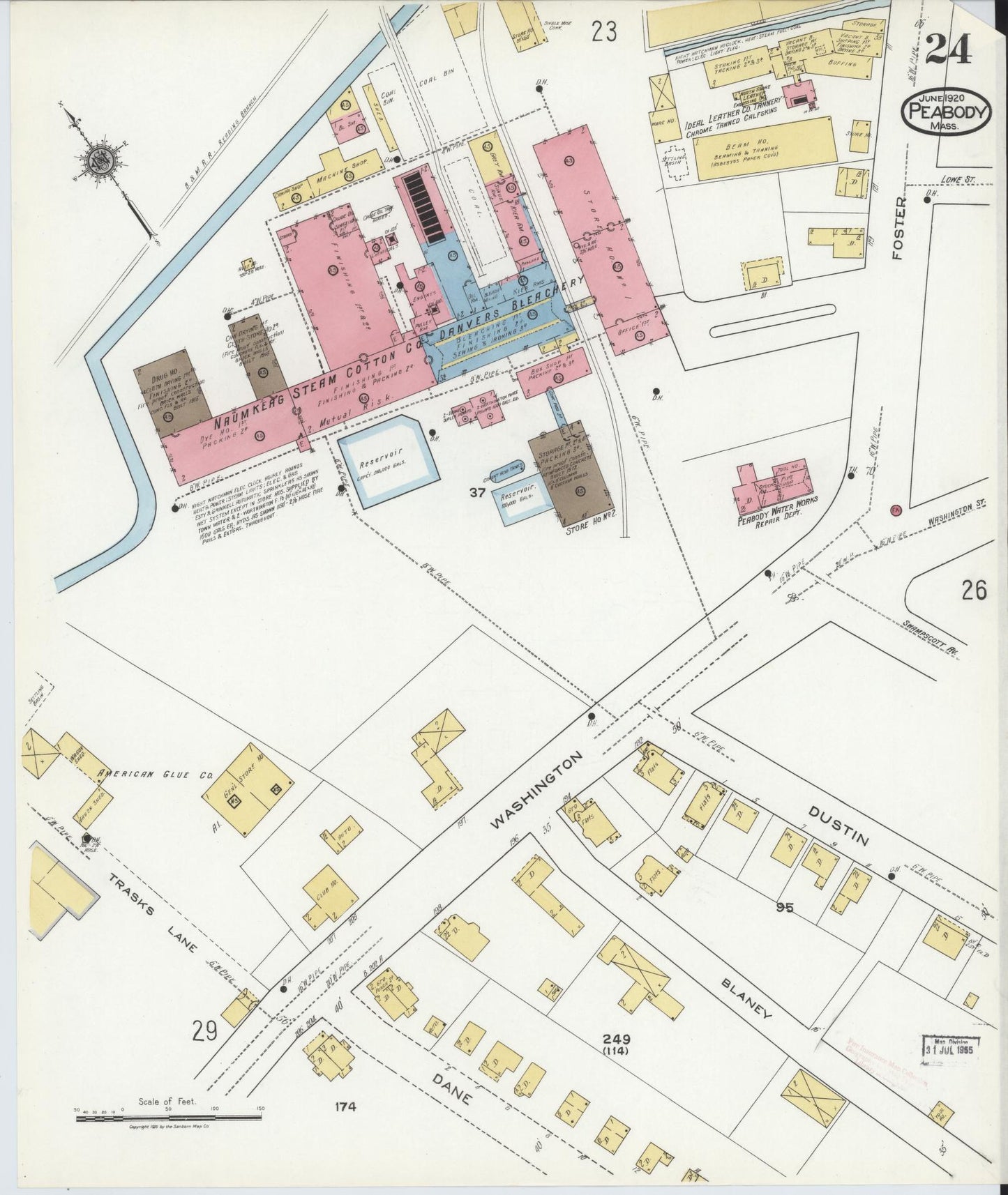 Sanborn Fire Insurance Map from Peabody, Essex County, Massachusetts (1920), Sheet #0024 - Complete Map Set gallery image, historic Sanborn map, vintage wall art, Massachusetts Massachusetts