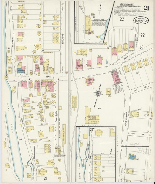 Sanborn Fire Insurance Map from Slatington, Lehigh County, Pennsylvania (1913), Sheet #0021 - Historic Sanborn Fire Insurance Map Print, vintage old map wall art, antique decor, genealogy gift, Pennsylvania Pennsylvania map