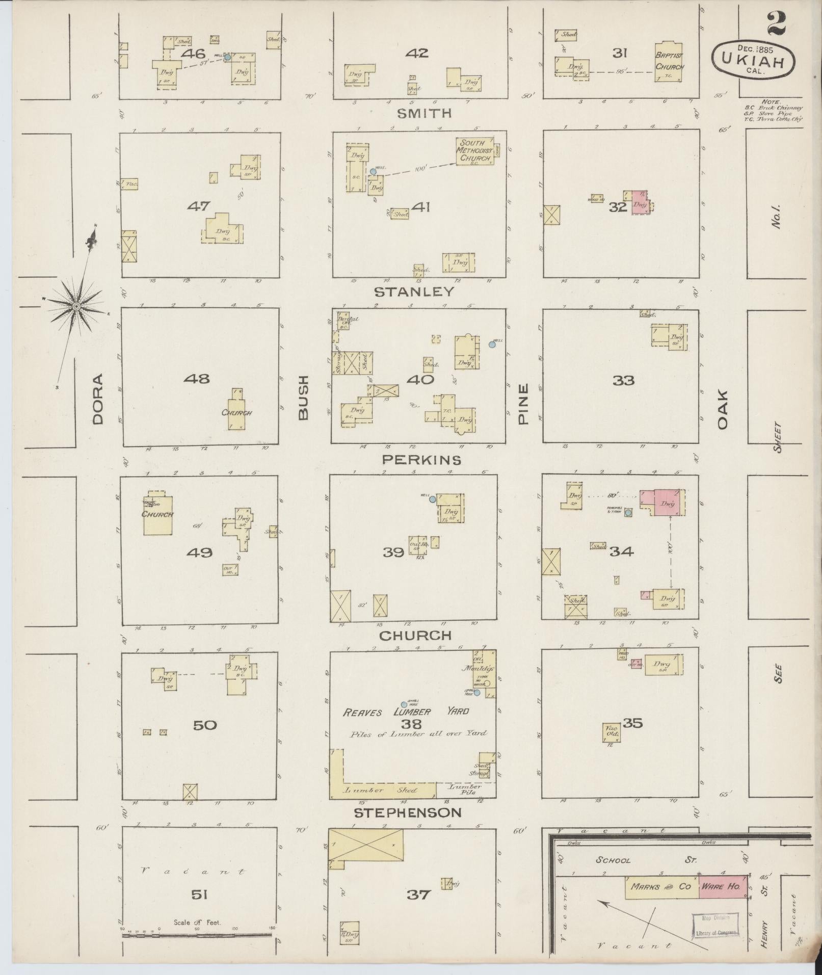 Sanborn Fire Insurance Map from Ukiah, Mendocino County, California (1885), Sheet #0002 - Complete Map Set gallery image, historic Sanborn map, vintage wall art, California California