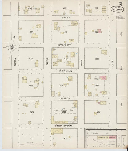 Sanborn Fire Insurance Map from Ukiah, Mendocino County, California (1885), Sheet #0002 - Complete Map Set gallery image, historic Sanborn map, vintage wall art, California California