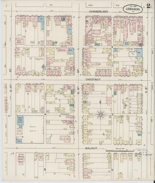 Sanborn Fire Insurance Map from Lebanon, Lebanon County, Pennsylvania (1887), Sheet #0002 - Historic Sanborn Fire Insurance Map Print, vintage old map wall art, antique decor, genealogy gift, Pennsylvania Pennsylvania map