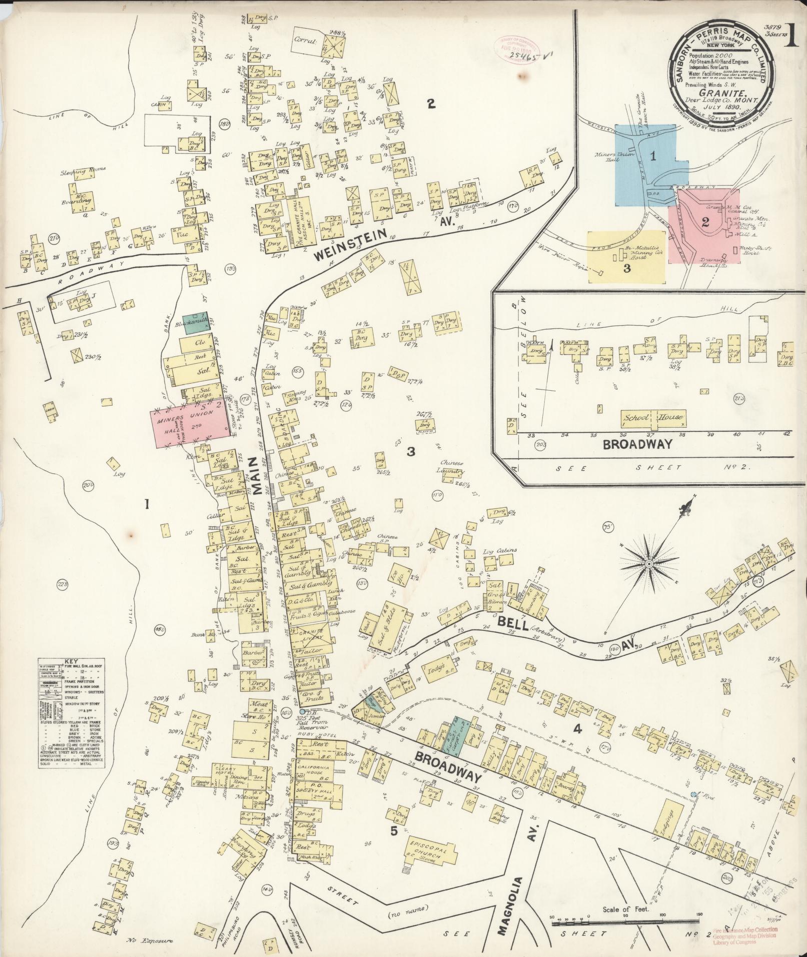 Sanborn Fire Insurance Map from Granite, Deer Lodge County, Montana (1890), Sheet #0001 - Historic Sanborn Fire Insurance Map Print, vintage old map wall art, antique decor, genealogy gift, Montana Montana map