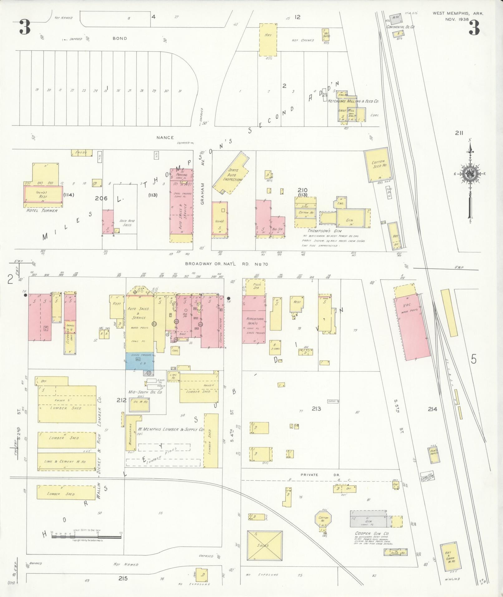 Sanborn Fire Insurance Map from West Memphis, Crittenden County, Arkansas (1938), Sheet #0003 - Historic Sanborn Fire Insurance Map Print, vintage old map wall art, antique decor, genealogy gift, Arkansas Arkansas map