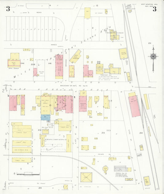 Sanborn Fire Insurance Map from West Memphis, Crittenden County, Arkansas (1938), Sheet #0003 - Historic Sanborn Fire Insurance Map Print, vintage old map wall art, antique decor, genealogy gift, Arkansas Arkansas map