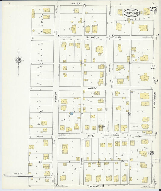 Sanborn Fire Insurance Map from Carthage, Jasper County, Missouri (1915), Sheet #0027 - Historic Sanborn Fire Insurance Map Print, vintage old map wall art, antique decor, genealogy gift, Missouri Missouri map