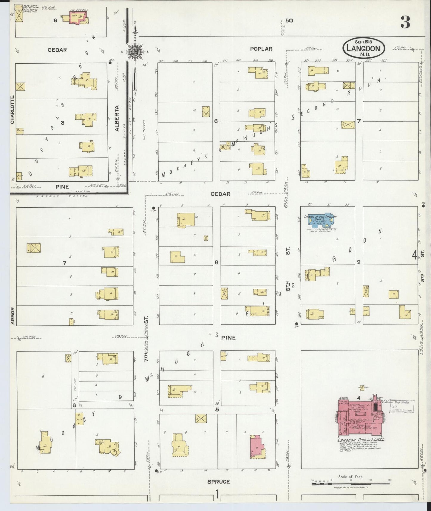 Sanborn Fire Insurance Map from Langdon, Cavalier County, North Dakota (1918), Sheet #0003 - Complete Map Set gallery image, historic Sanborn map, vintage wall art, North Dakota North Dakota