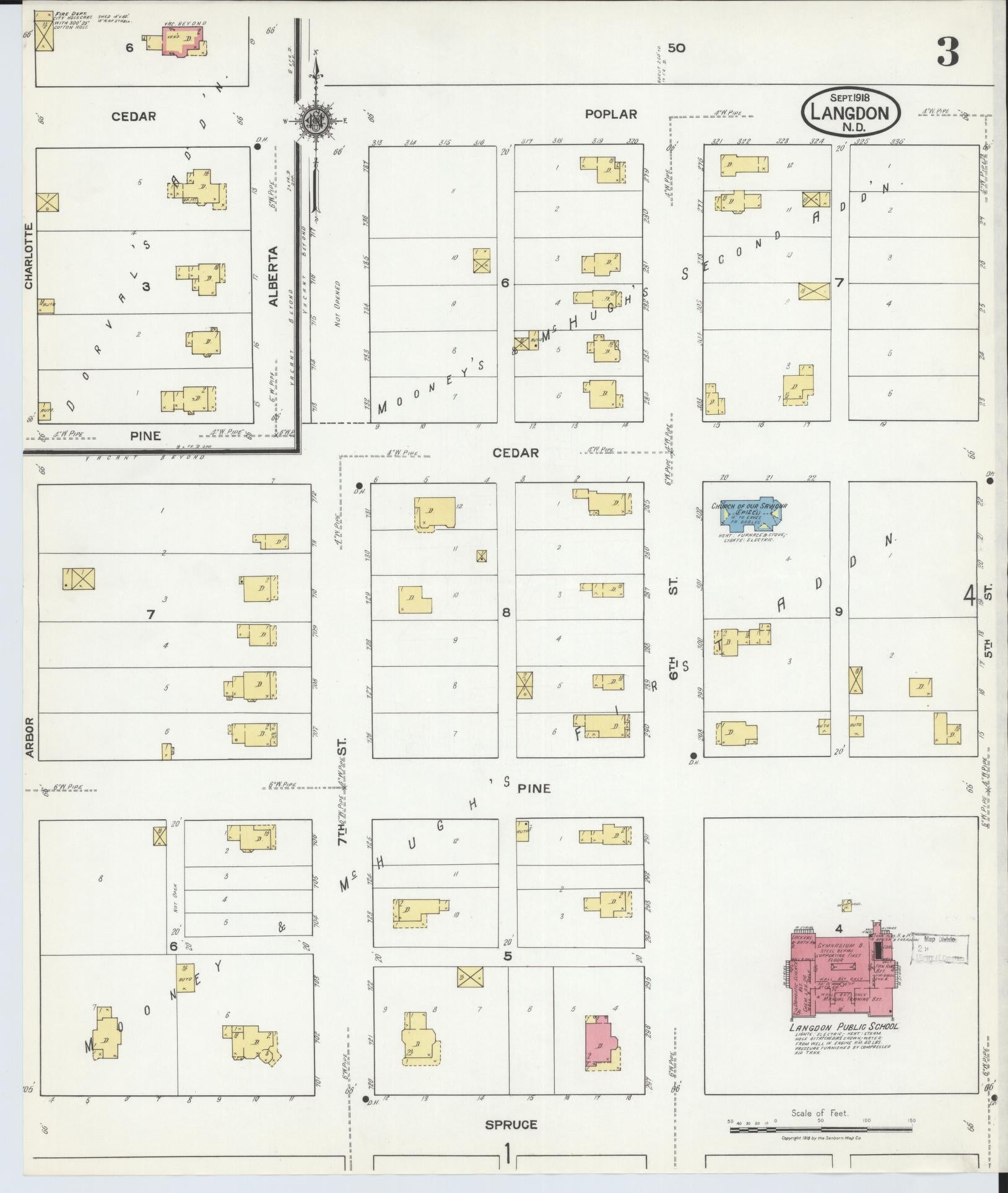 Sanborn Fire Insurance Map from Langdon, Cavalier County, North Dakota (1918), Sheet #0003 - Complete Map Set gallery image, historic Sanborn map, vintage wall art, North Dakota North Dakota