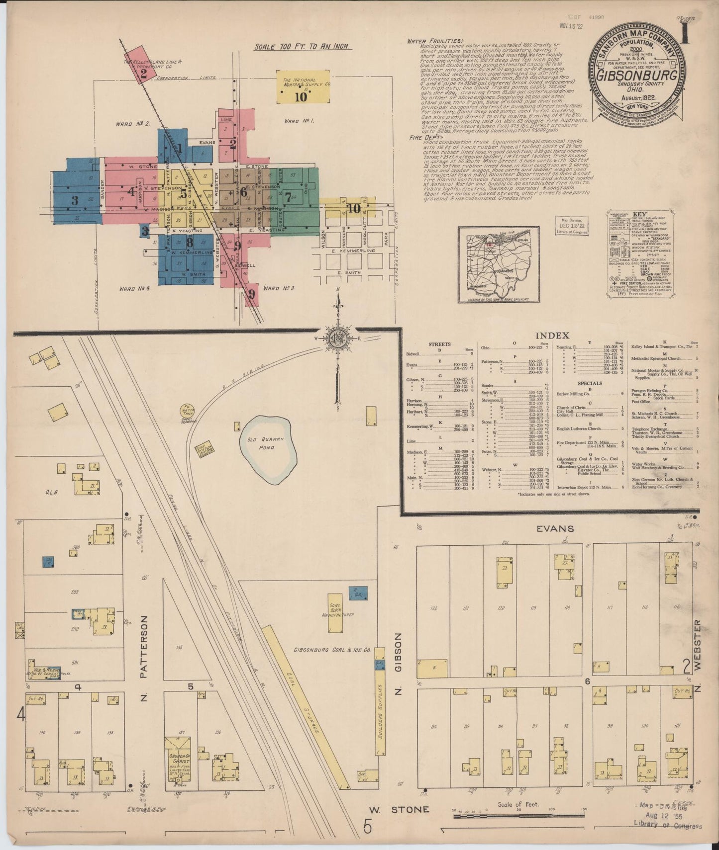 Sanborn Fire Insurance Map from Gibsonburg, Sandusky County, Ohio (1922), Sheet #0001 - Historic Sanborn Fire Insurance Map Print, vintage old map wall art, antique decor, genealogy gift, Ohio Ohio map