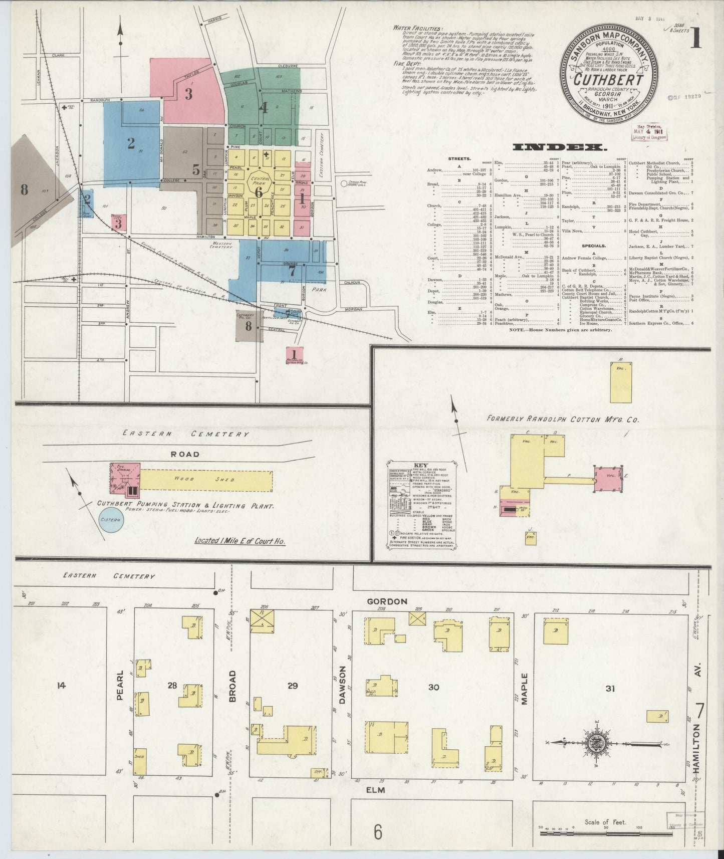 Sanborn Fire Insurance Map from Cuthbert, Randolph County, Georgia (1911), Sheet #0001 - Complete Map Set gallery image, historic Sanborn map, vintage wall art, Georgia Georgia