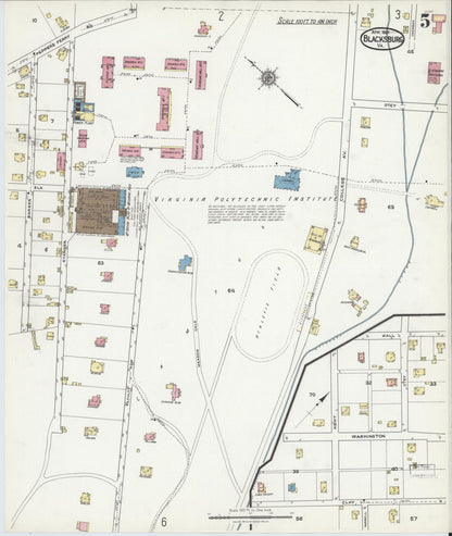 Sanborn Fire Insurance Map from Blacksburg, Montgomery County, Virginia (1921), Sheet #0005 - Historic Sanborn Fire Insurance Map Print, vintage old map wall art, antique decor, genealogy gift, Virginia Virginia map