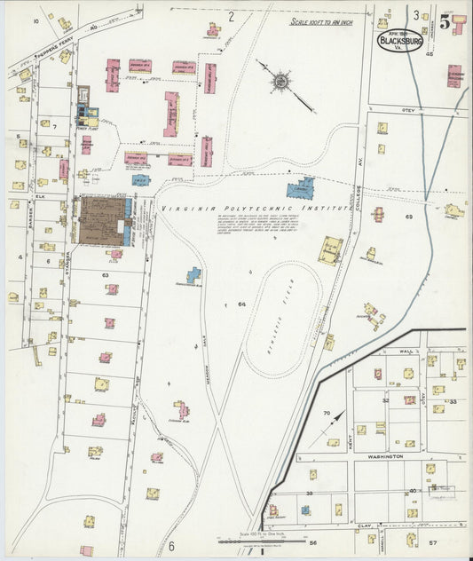 Sanborn Fire Insurance Map from Blacksburg, Montgomery County, Virginia (1921), Sheet #0005 - Historic Sanborn Fire Insurance Map Print, vintage old map wall art, antique decor, genealogy gift, Virginia Virginia map