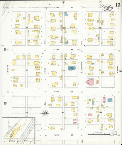 Sanborn Fire Insurance Map from Fort Scott, Bourbon County, Kansas (1906), Sheet #0013 - Complete Map Set gallery image, historic Sanborn map, vintage wall art, Kansas Kansas