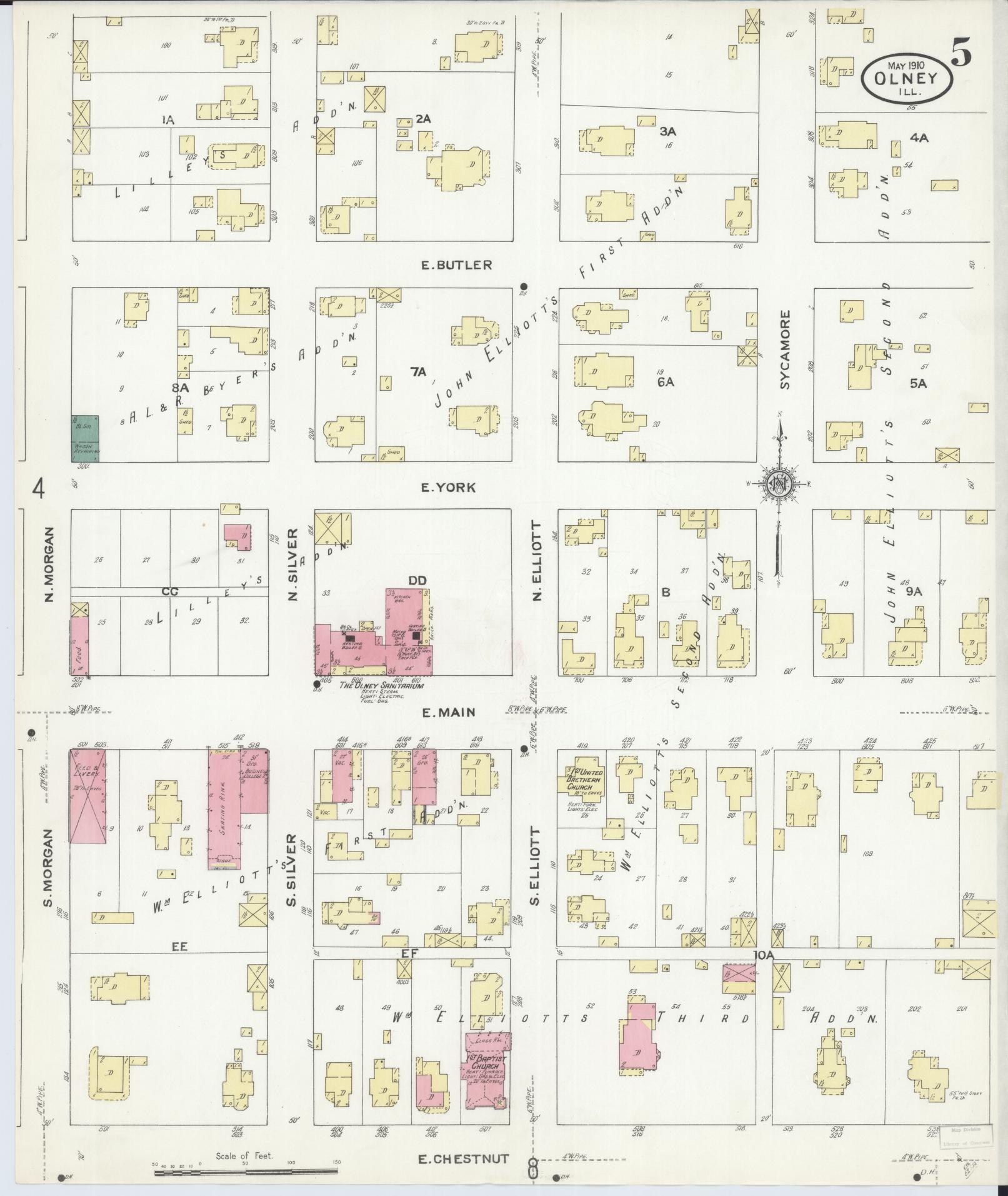 Sanborn Fire Insurance Map from Olney, Richland County, Illinois (1910), Sheet #0005 - Complete Map Set gallery image, historic Sanborn map, vintage wall art, Illinois Illinois