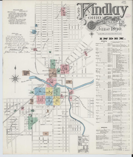 Sanborn Fire Insurance Map from Findlay, Hancock County, Ohio (1890), Sheet #0001 - Historic Sanborn Fire Insurance Map Print, vintage old map wall art, antique decor, genealogy gift, Ohio Ohio map