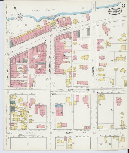 Sanborn Fire Insurance Map from Monroe, Monroe County, Michigan (1893), Sheet #0003 - Historic Sanborn Fire Insurance Map Print, vintage old map wall art, antique decor, genealogy gift, Michigan Michigan map