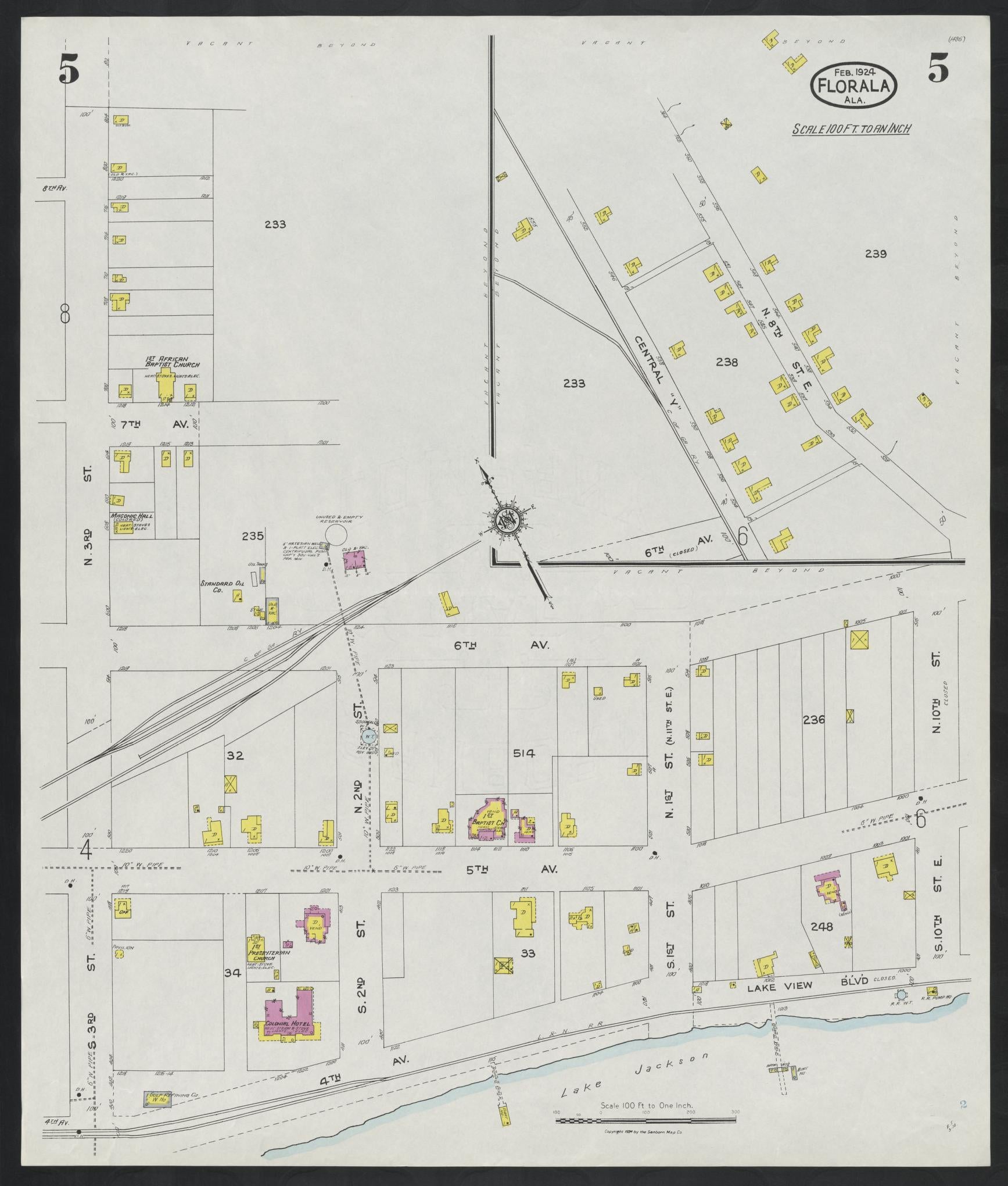 Sanborn Fire Insurance Map from Florala, Covington County, Alabama (1924), Sheet #0005 - Complete Map Set gallery image, historic Sanborn map, vintage wall art, Alabama Alabama