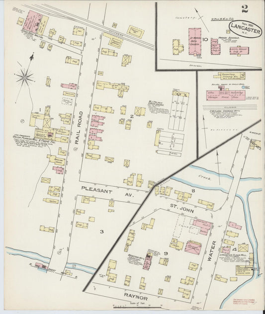 Sanborn Fire Insurance Map from Lancaster, Erie County, New York (1885), Sheet #0002 - Historic Sanborn Fire Insurance Map Print, vintage old map wall art, antique decor, genealogy gift, New York New York map