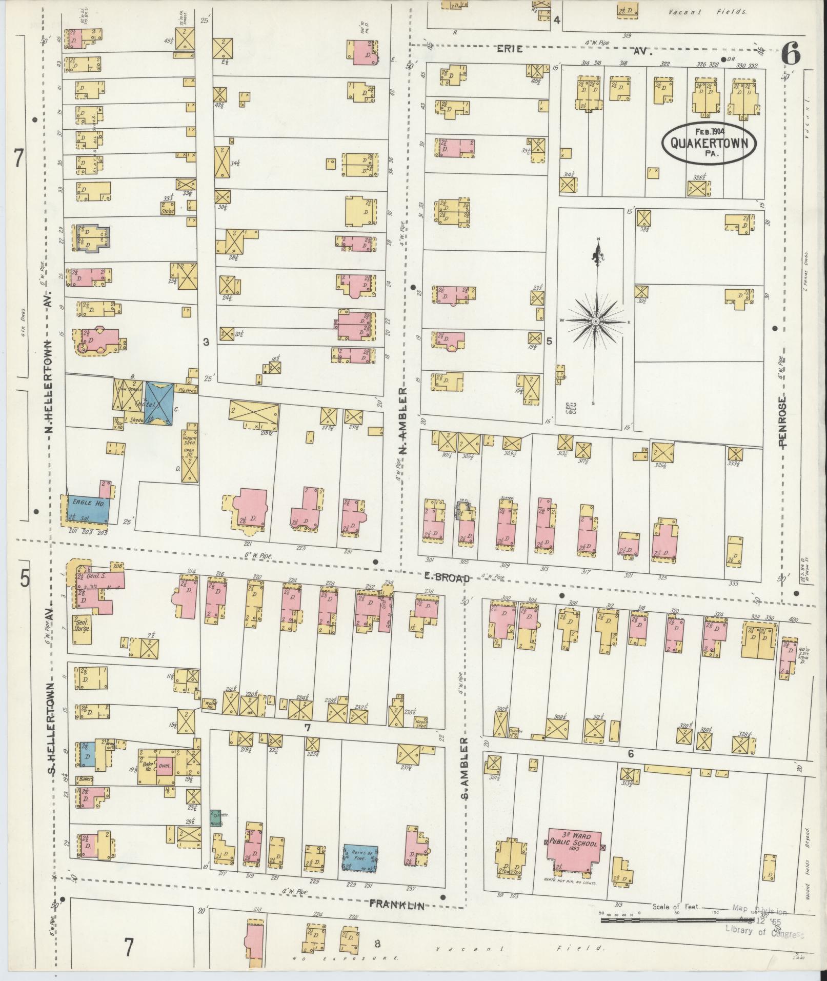Sanborn Fire Insurance Map from Quakertown, Bucks County, Pennsylvania (1904), Sheet #0006 - Complete Map Set gallery image, historic Sanborn map, vintage wall art, Pennsylvania Pennsylvania