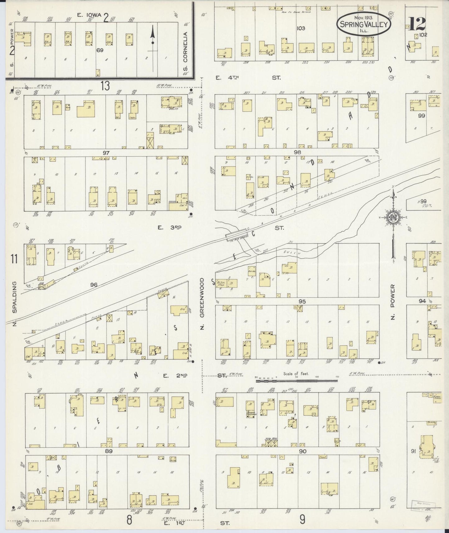 Sanborn Fire Insurance Map from Spring Valley, Bureau County, Illinois (1913), Sheet #0012 - Complete Map Set gallery image, historic Sanborn map, vintage wall art, Illinois Illinois