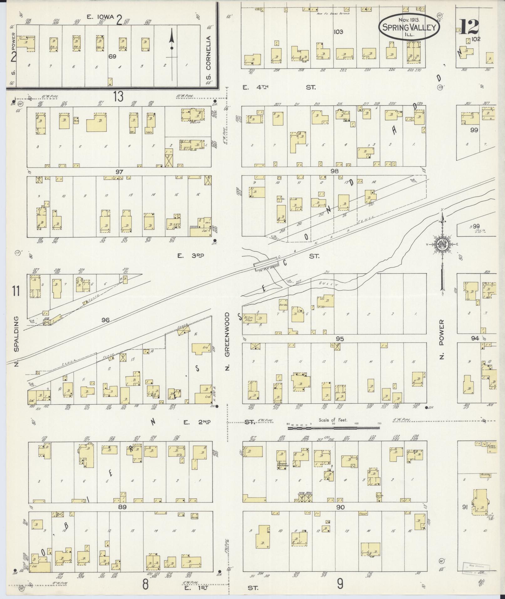 Sanborn Fire Insurance Map from Spring Valley, Bureau County, Illinois (1913), Sheet #0012 - Complete Map Set gallery image, historic Sanborn map, vintage wall art, Illinois Illinois