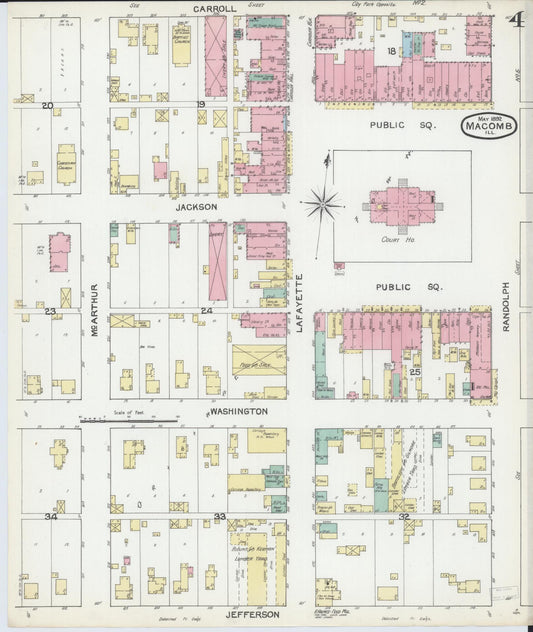 Sanborn Fire Insurance Map from Macomb, Mcdonough County, Illinois (1892), Sheet #0004 - Historic Sanborn Fire Insurance Map Print, vintage old map wall art, antique decor, genealogy gift, Illinois Illinois map