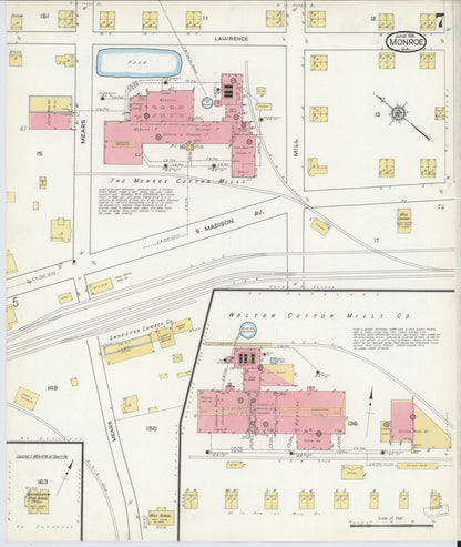 Sanborn Fire Insurance Map from Monroe, Walton County, Georgia (1916), Sheet #0007 - Complete Map Set gallery image, historic Sanborn map, vintage wall art, Georgia Georgia