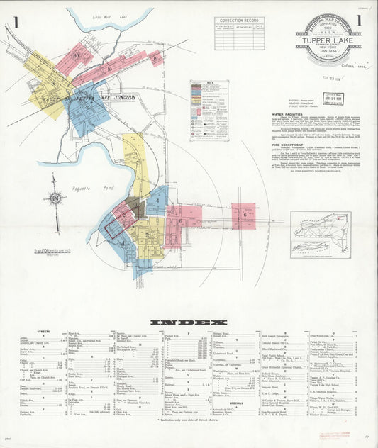 Sanborn Fire Insurance Map from Tupper Lake, Franklin County, New York (1934), Sheet #0001 - Historic Sanborn Fire Insurance Map Print, vintage old map wall art, antique decor, genealogy gift, New York New York map