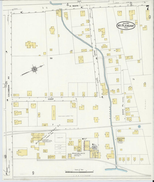 Sanborn Fire Insurance Map from Mount Pleasant, Maury County, Tennessee (1916), Sheet #0007 - Historic Sanborn Fire Insurance Map Print, vintage old map wall art, antique decor, genealogy gift, Tennessee Tennessee map