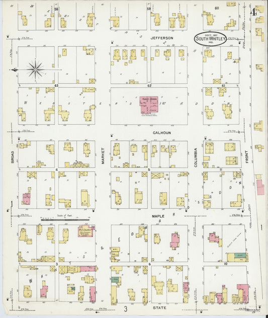Sanborn Fire Insurance Map from South Whitley, Whitley County, Indiana (1907), Sheet #0004 - Historic Sanborn Fire Insurance Map Print, vintage old map wall art, antique decor, genealogy gift, Indiana Indiana map