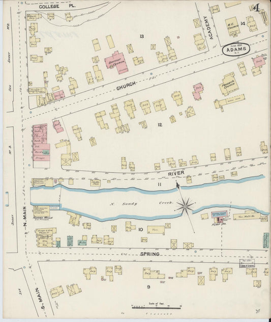 Sanborn Fire Insurance Map from Adams, Jefferson County, New York (1890), Sheet #0004 - Historic Sanborn Fire Insurance Map Print, vintage old map wall art, antique decor, genealogy gift, New York New York map
