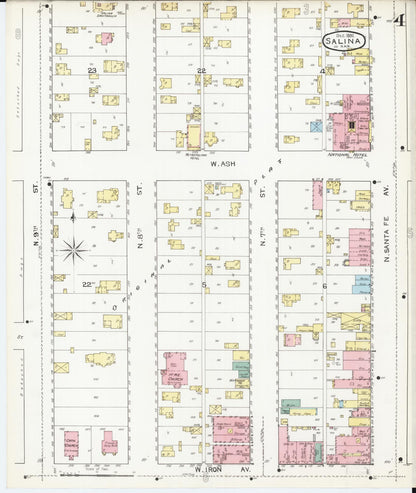 Sanborn Fire Insurance Map from Salina, Saline County, Kansas (1892), Sheet #0004 - Complete Map Set gallery image, historic Sanborn map, vintage wall art, Kansas Kansas