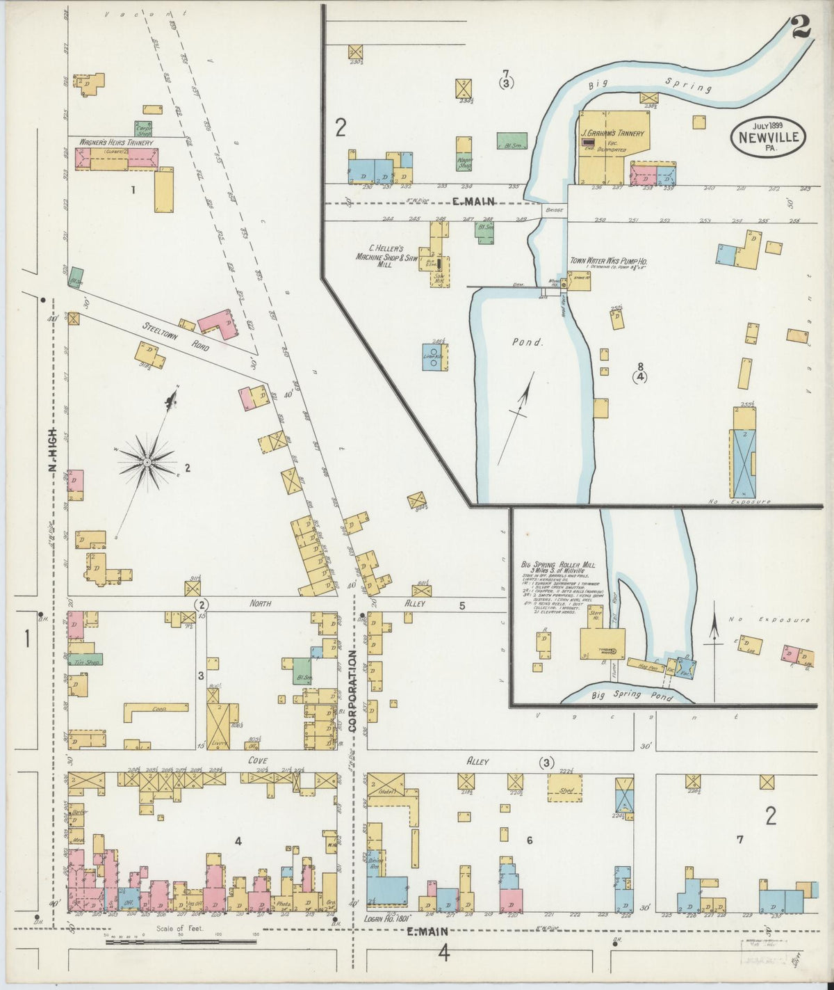 Sanborn Fire Insurance Map from Newville, Cumberland County, Pennsylvania (1899), Sheet #0002 - Historic Sanborn Fire Insurance Map Print, vintage old map wall art, antique decor, genealogy gift, Pennsylvania Pennsylvania map