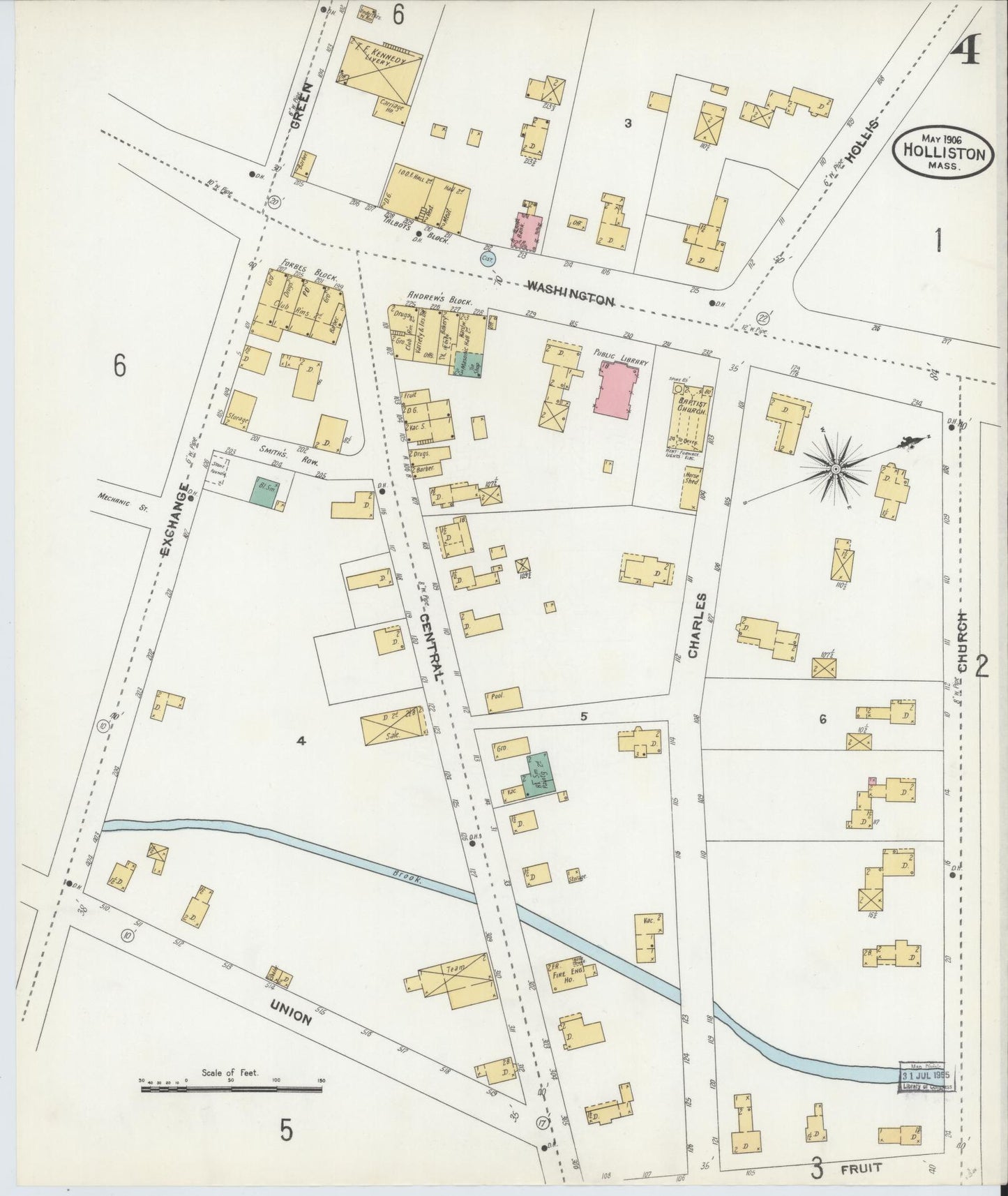 Sanborn Fire Insurance Map from Holliston, Middlesex County, Massachusetts (1906), Sheet #0004 - Complete Map Set gallery image, historic Sanborn map, vintage wall art, Massachusetts Massachusetts