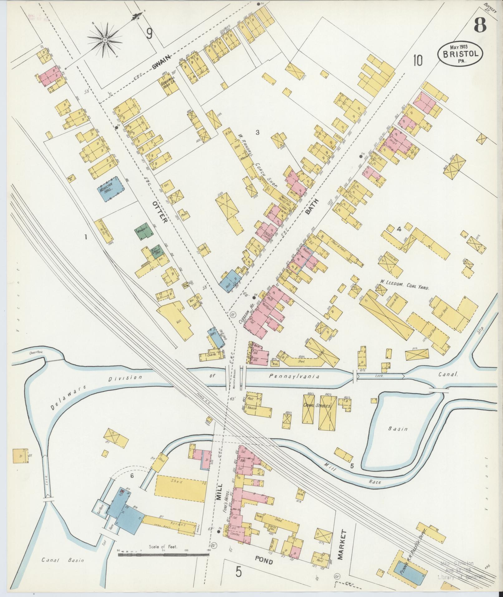 Sanborn Fire Insurance Map from Bristol, Bucks County, Pennsylvania (1903), Sheet #0008 - Historic Sanborn Fire Insurance Map Print, vintage old map wall art, antique decor, genealogy gift, Pennsylvania Pennsylvania map