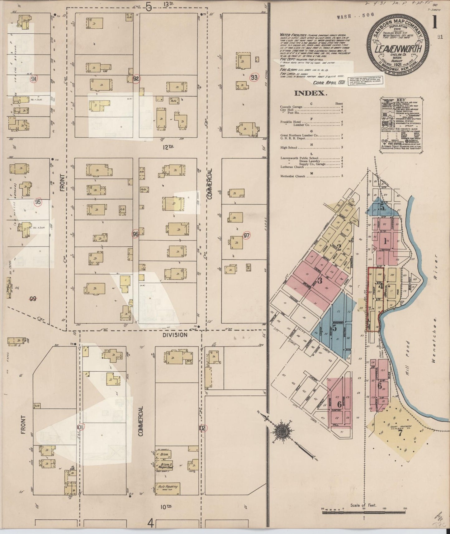 Sanborn Fire Insurance Map from Leavenworth, Chelan County, Washington (1931), Sheet #0001 - Complete Map Set gallery image, historic Sanborn map, vintage wall art, Washington Washington