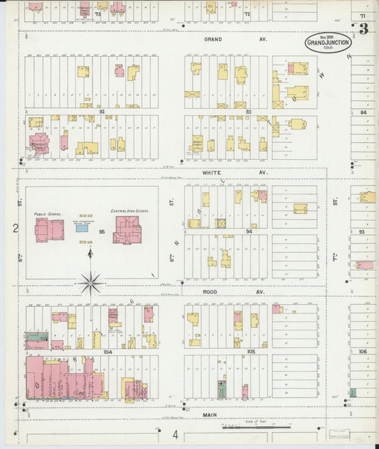 Sanborn Fire Insurance Map from Grand Junction, Mesa County, Colorado (1899), Sheet #0003 - Historic Sanborn Fire Insurance Map Print, vintage old map wall art, antique decor, genealogy gift, Colorado Colorado map